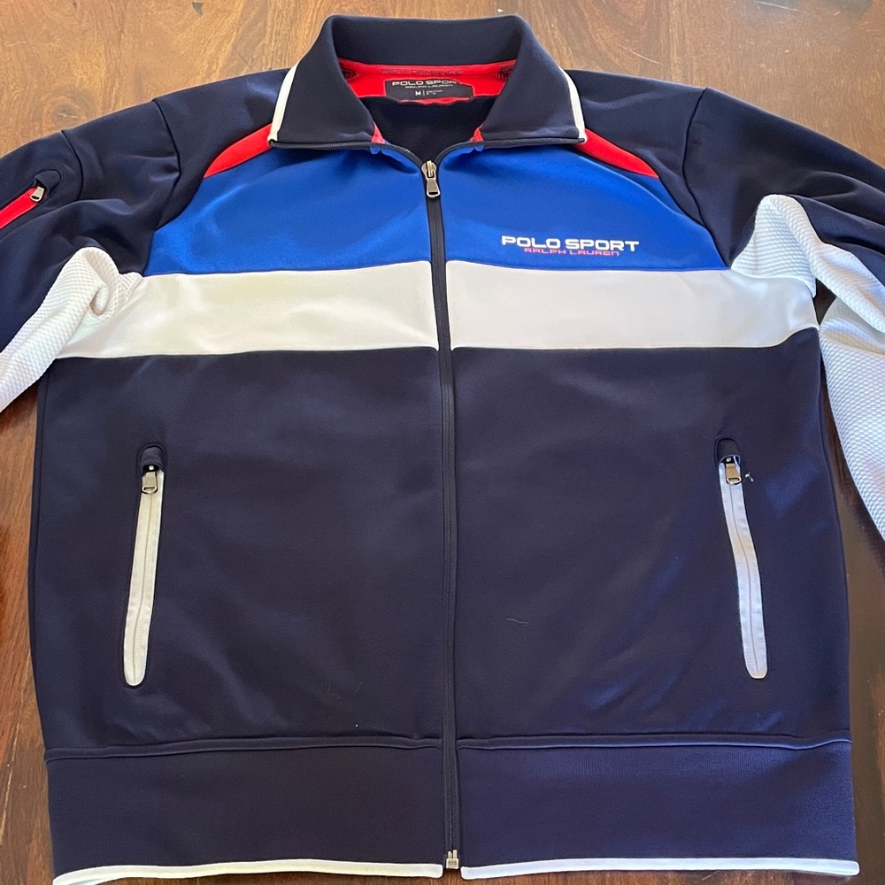 Ralph Lauren Polo Sport Track & Field Blue & White Zip-Front Performance Jacket